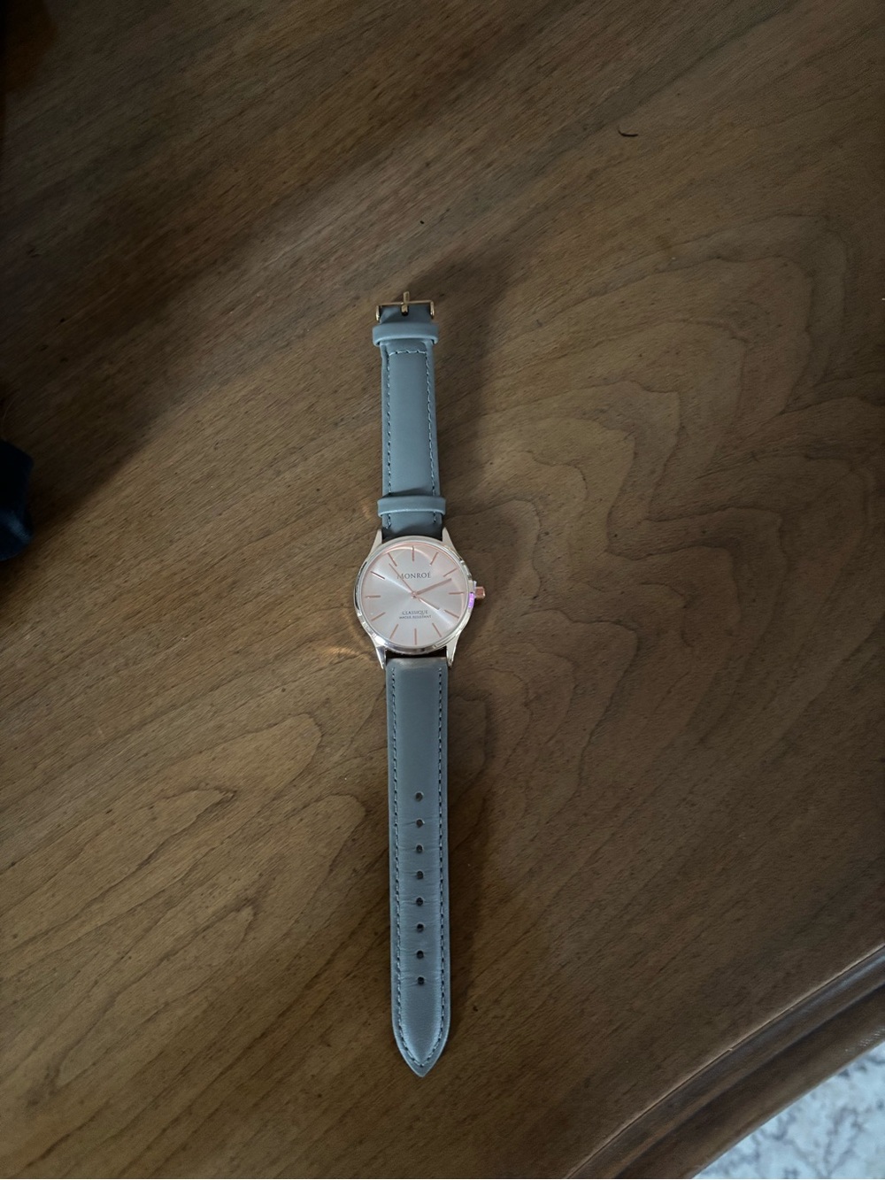 Women's Gray Leather Strap Watch with Rose Gold Case